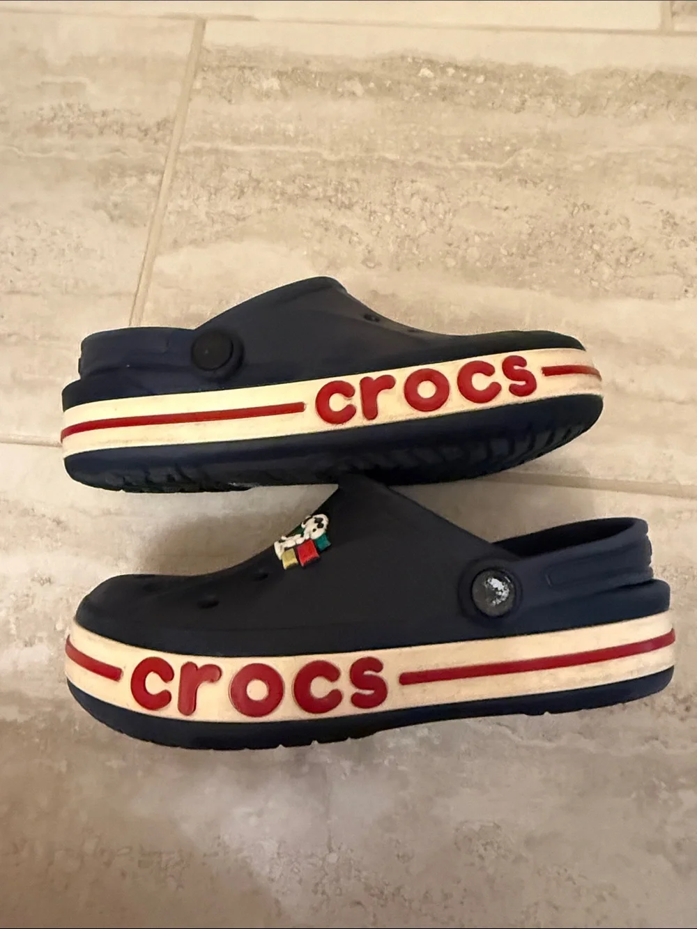 CROCS Kids Navy Slip-On Clog with Red-Trim Sole and Character Charm